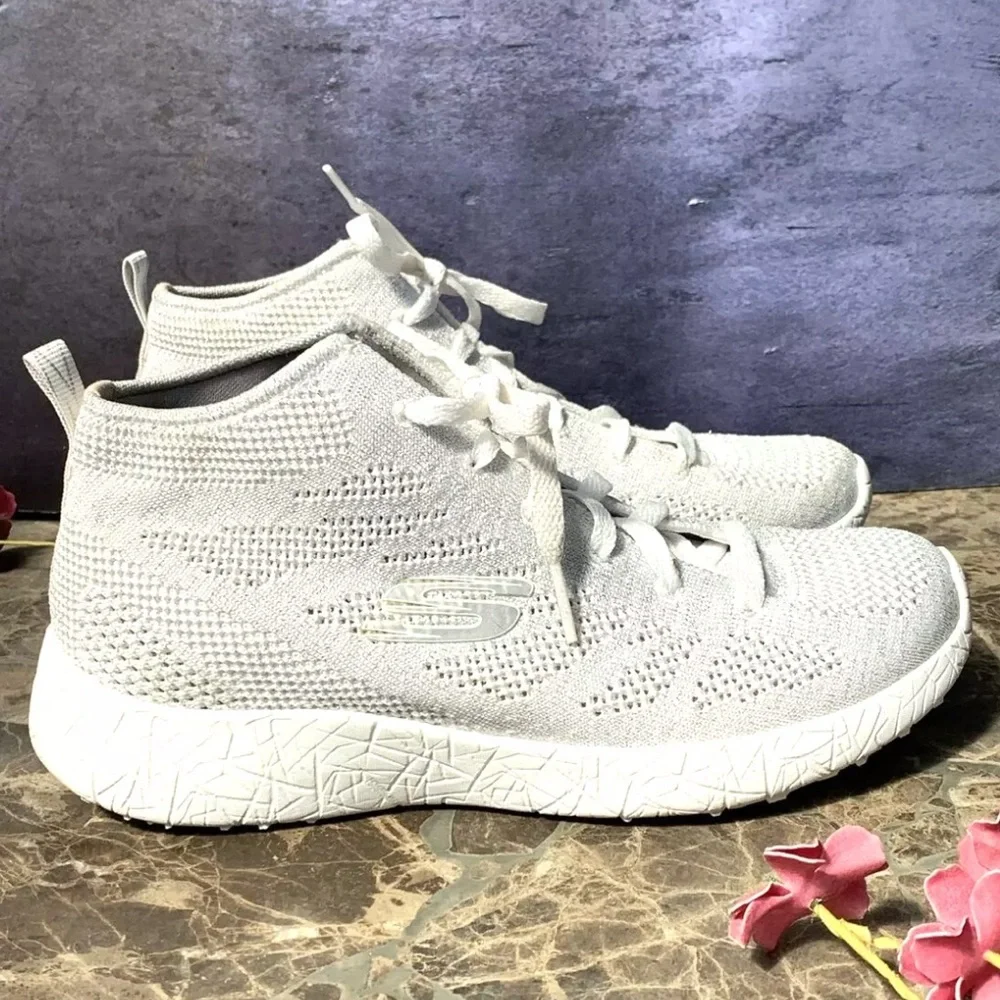 Skechers Burst Moon Light Gray Mid Top Sneakers Sparkle Running Shoes 12791